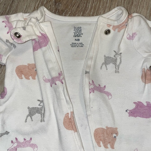 NB Carter’s Just One You Baby Girl/Boy Forest Animal Purple Fox Footed Pajamas - Picture 5 of 7